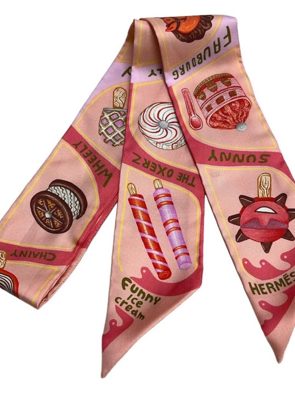 HERMES Twilly Pink Multi Scarf